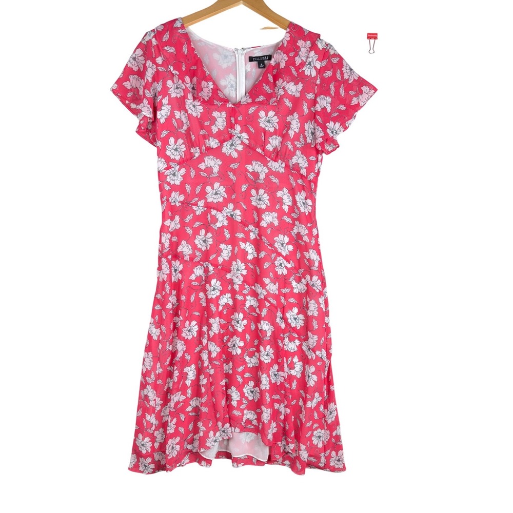 New‎ Roz & Ali Floral Print V-neck Dress size 8 Pink/White